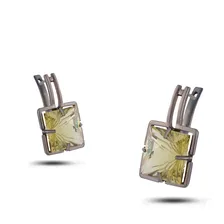 Серебряные серьги с камнем оливковый кварц, 7,50г