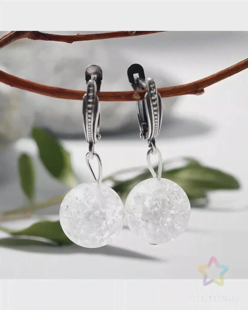 Серьги шар №14 "Кварц сахарный" 9629844 белого цвета
